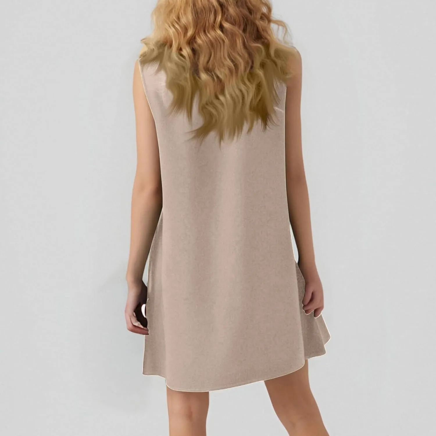 Yesunpxs Summer Dresses for Women Flowy Ruffle Round Neck A-Line Shirt Dress Sleeveless Sundresses Casual Solid Tank Dress