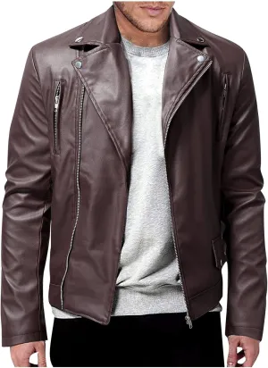 Ymosrh Men's Leather Motorcycle Jacket Racer Faux Distressed Jacket Mens, XXL-5XL