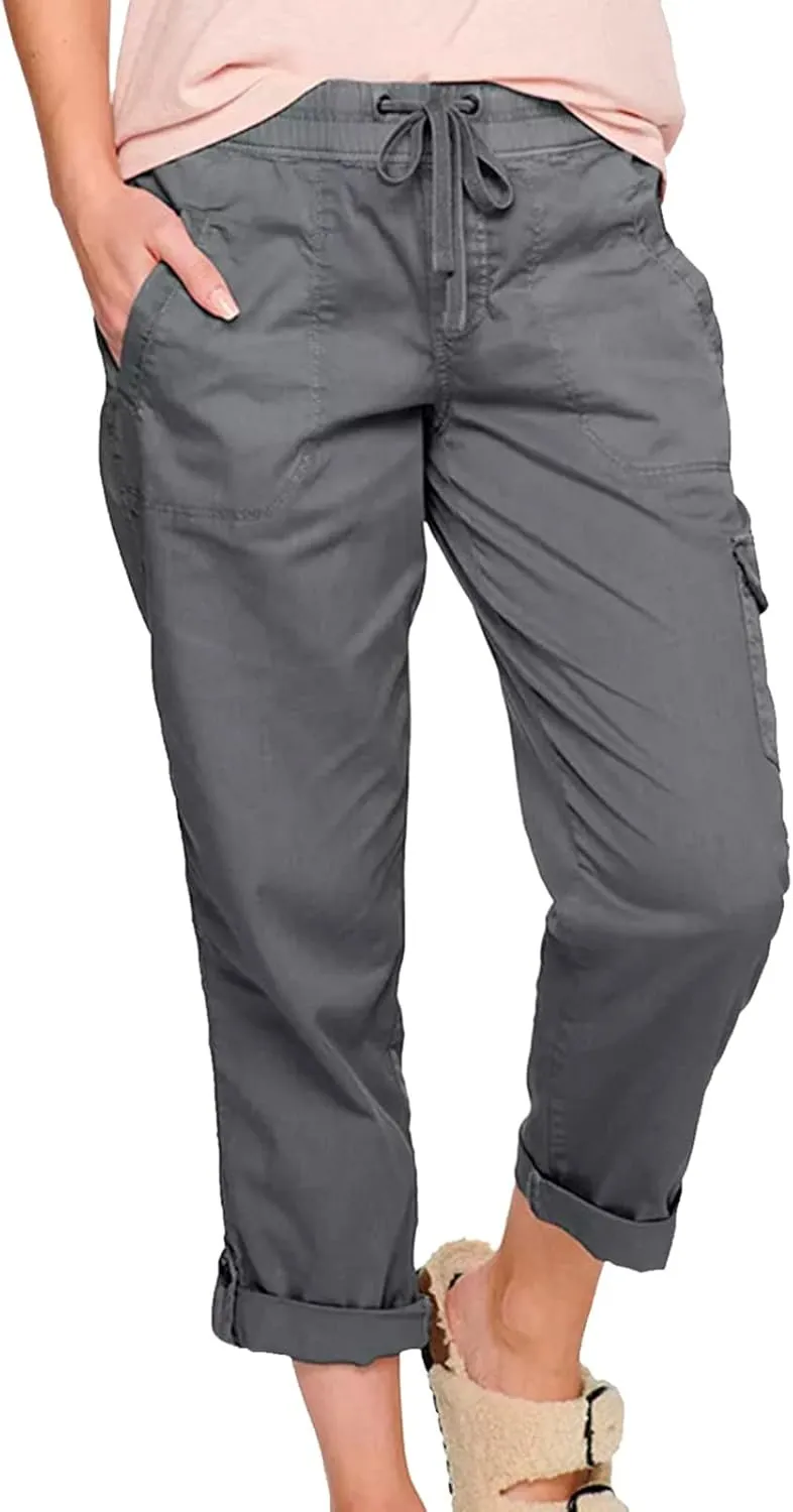 Yoga Dress Pants for Women Casual Work Business Pants Elastic Waist Plaid Pants Solid Color Travel Trousers