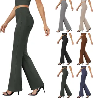 Yoga Dress Pants for Women with Pockets Business Casual High Waisted Work Pants Flare Leggings Tummy Control Slacks
