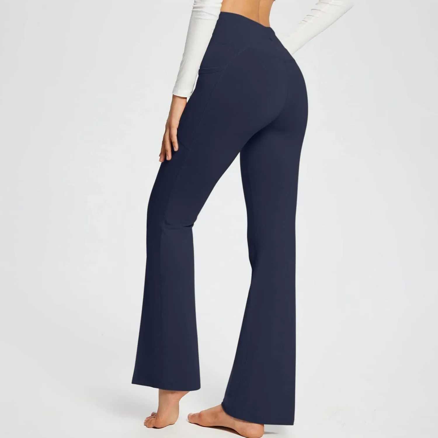 Yoga Pants with Pockets for Women Tummy Control Flare Leggings Trouser Style Yoga Pants Crossover Bootcut Bell Bottoms
