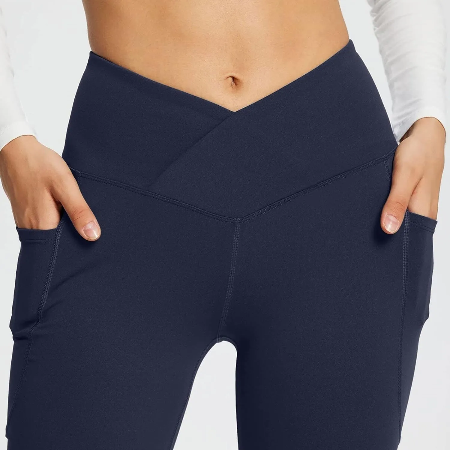 Yoga Pants with Pockets for Women Tummy Control Flare Leggings Trouser Style Yoga Pants Crossover Bootcut Bell Bottoms