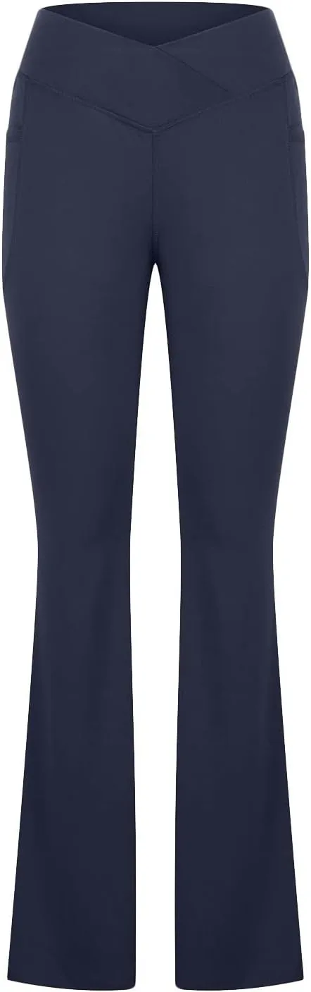 Yoga Pants with Pockets for Women Tummy Control Flare Leggings Trouser Style Yoga Pants Crossover Bootcut Bell Bottoms