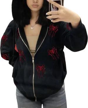 Yuemengxuan Women Y2k Goth Zip Up Hoodie Long Sleeve Harajuku Sweatshirt Aesthetic Casual Oversized Hooded Top Streetwear