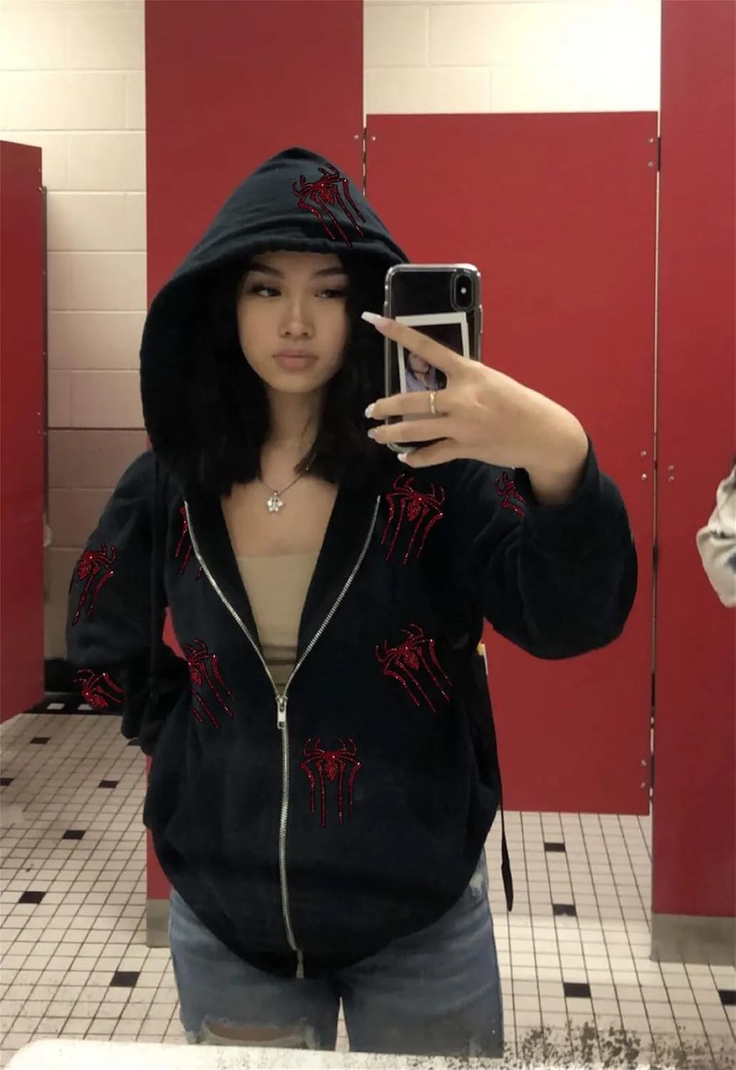 Yuemengxuan Women Y2k Goth Zip Up Hoodie Long Sleeve Harajuku Sweatshirt Aesthetic Casual Oversized Hooded Top Streetwear