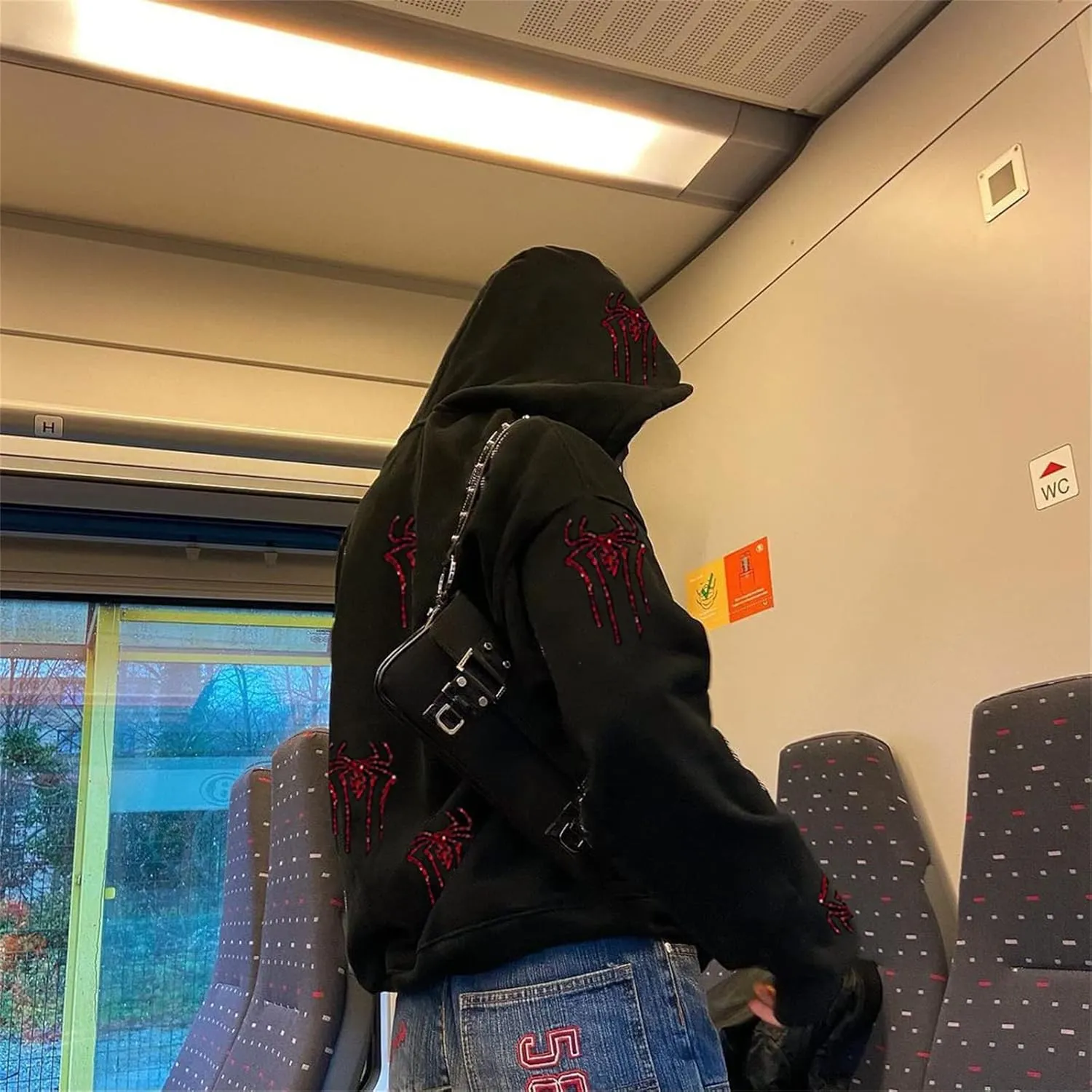 Yuemengxuan Women Y2k Goth Zip Up Hoodie Long Sleeve Harajuku Sweatshirt Aesthetic Casual Oversized Hooded Top Streetwear
