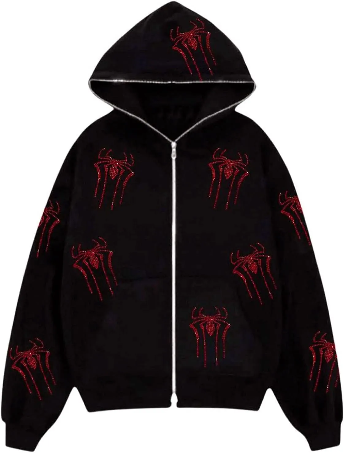 Yuemengxuan Women Y2k Goth Zip Up Hoodie Long Sleeve Harajuku Sweatshirt Aesthetic Casual Oversized Hooded Top Streetwear