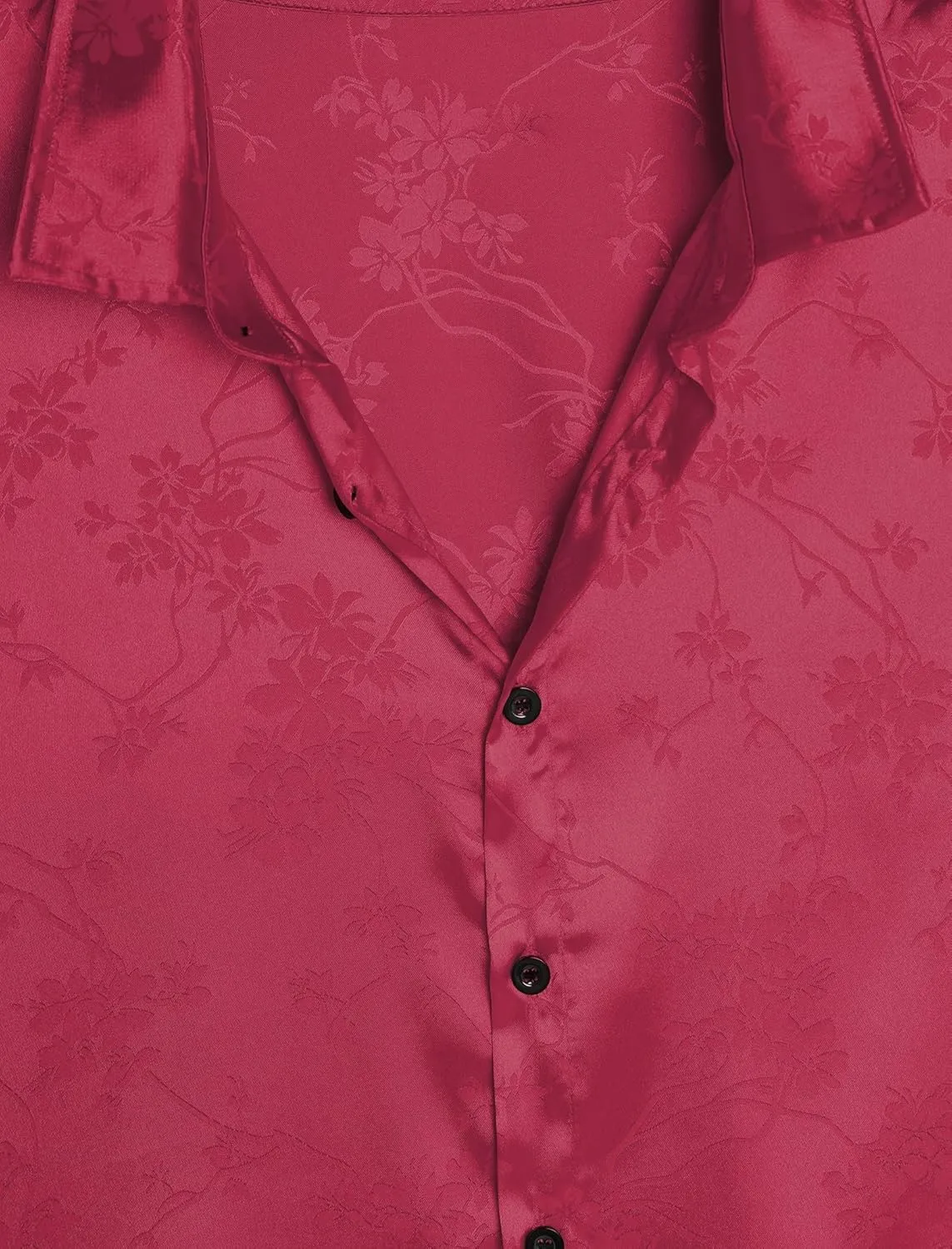 ZAFUL Mens Silky Satin Dress Shirt Short Sleeve Floral Print Jacquard Button Up Shirt Summer Holiday Party Fashion Shirt