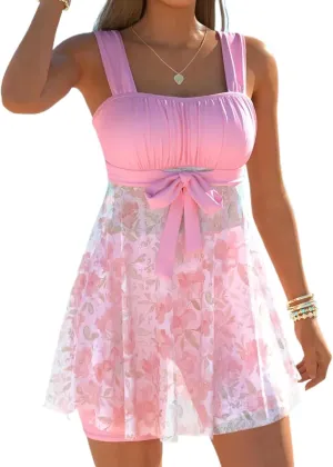 ZAFUL Women's Casual Fashion Swimsuit Dress Cute Print one-Piece Swimsuit