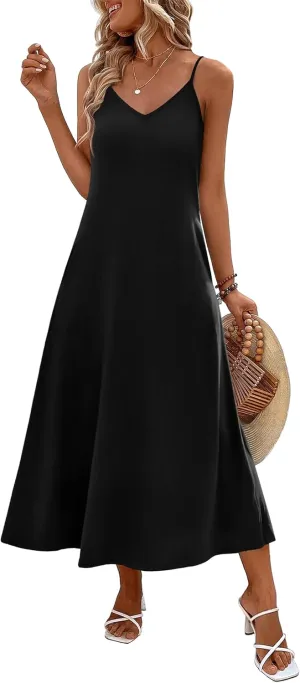 Zeagoo Womens Summer Maxi Dress Spaghetti Strap Casual Printed Dress Boho Floral Beach Sundress,