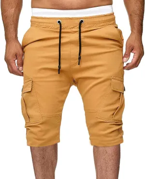 Zeiyignr Men's Cargo Shorts Drawstring Elastic Waistband Slim Fit Summer Casual Cotton Sweat Shorts Gym Yoga Workout Shorts