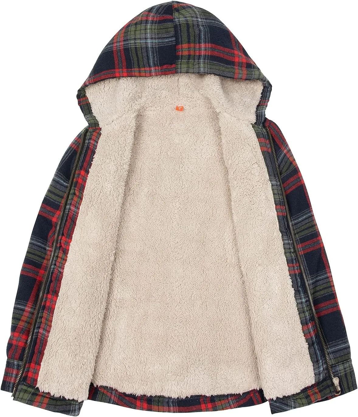 ZENTHACE Boys Sherpa Lined Full Zip Flannel Plaid Shirt Jacket,Cozy Hooded Flannel Shirt with Hand Pockets
