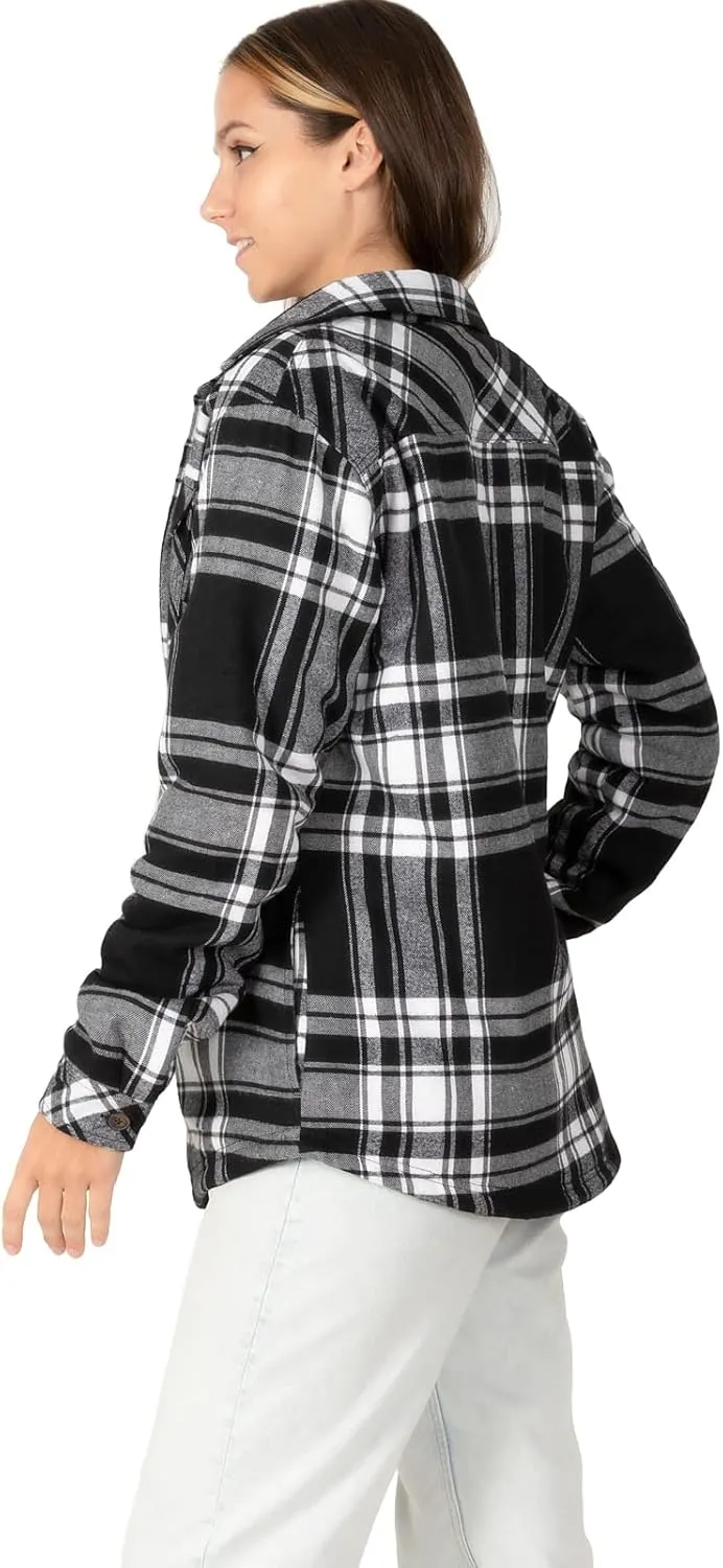 ZENTHACE Womens Sherpa Fleece Lined Flannel Jacket Button Down Plaid Flannel Shirt Jacket(All Sherpa Lining)