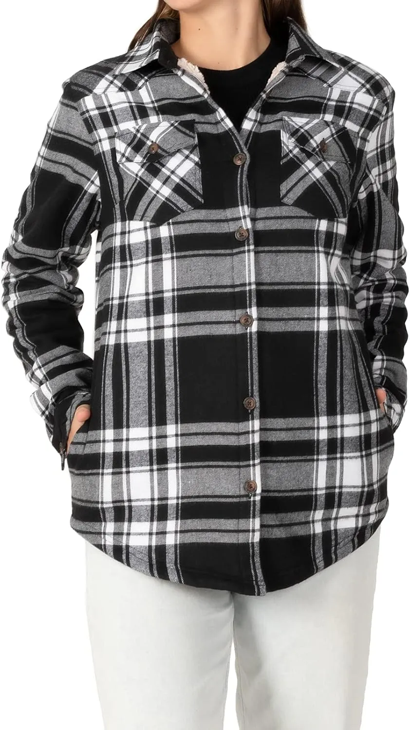 ZENTHACE Womens Sherpa Fleece Lined Flannel Jacket Button Down Plaid Flannel Shirt Jacket(All Sherpa Lining)