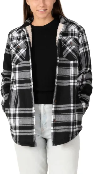 ZENTHACE Womens Sherpa Fleece Lined Flannel Jacket Button Down Plaid Flannel Shirt Jacket(All Sherpa Lining)