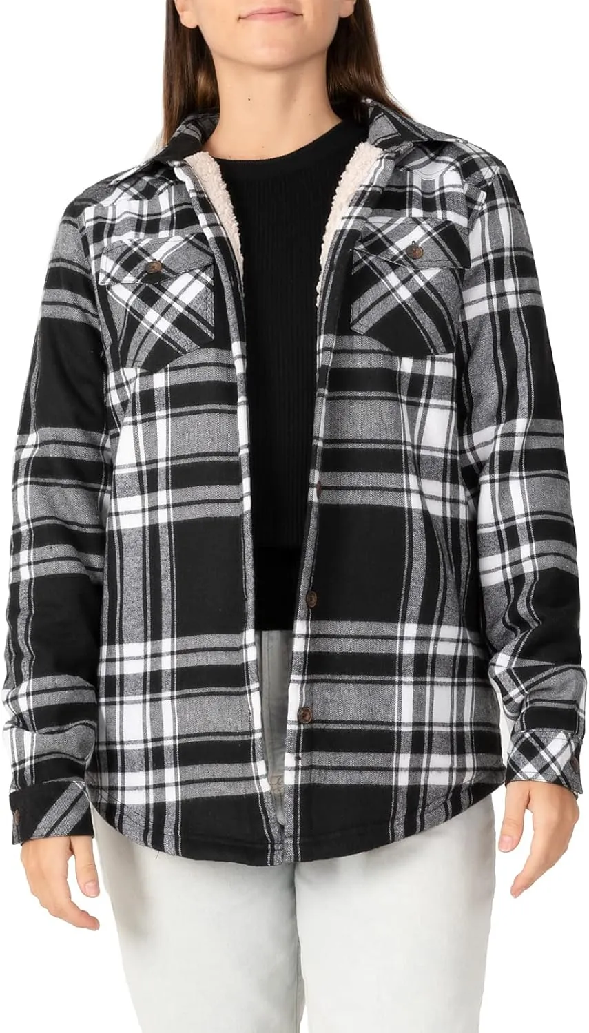 ZENTHACE Womens Sherpa Fleece Lined Flannel Jacket Button Down Plaid Flannel Shirt Jacket(All Sherpa Lining)