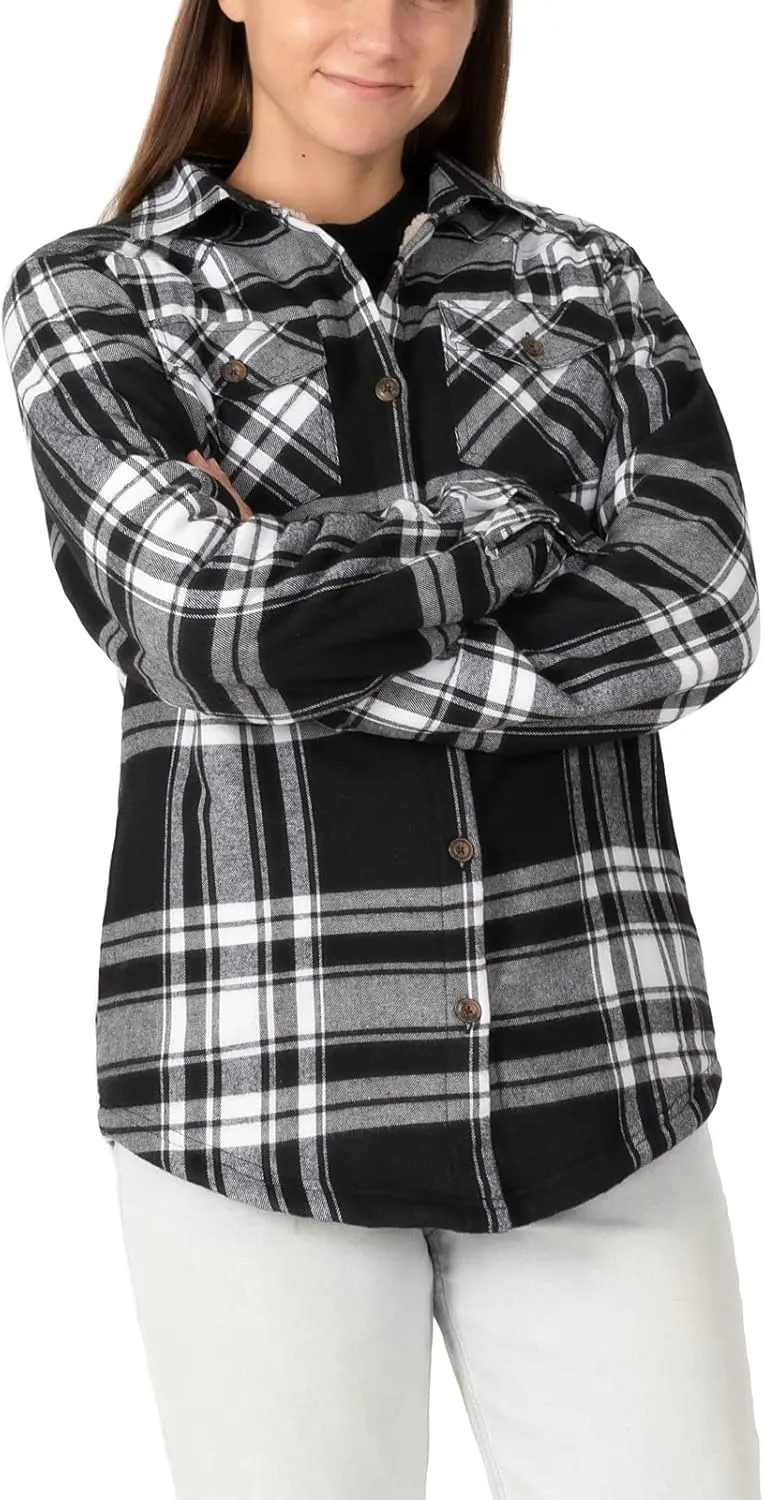 ZENTHACE Womens Sherpa Fleece Lined Flannel Jacket Button Down Plaid Flannel Shirt Jacket(All Sherpa Lining)