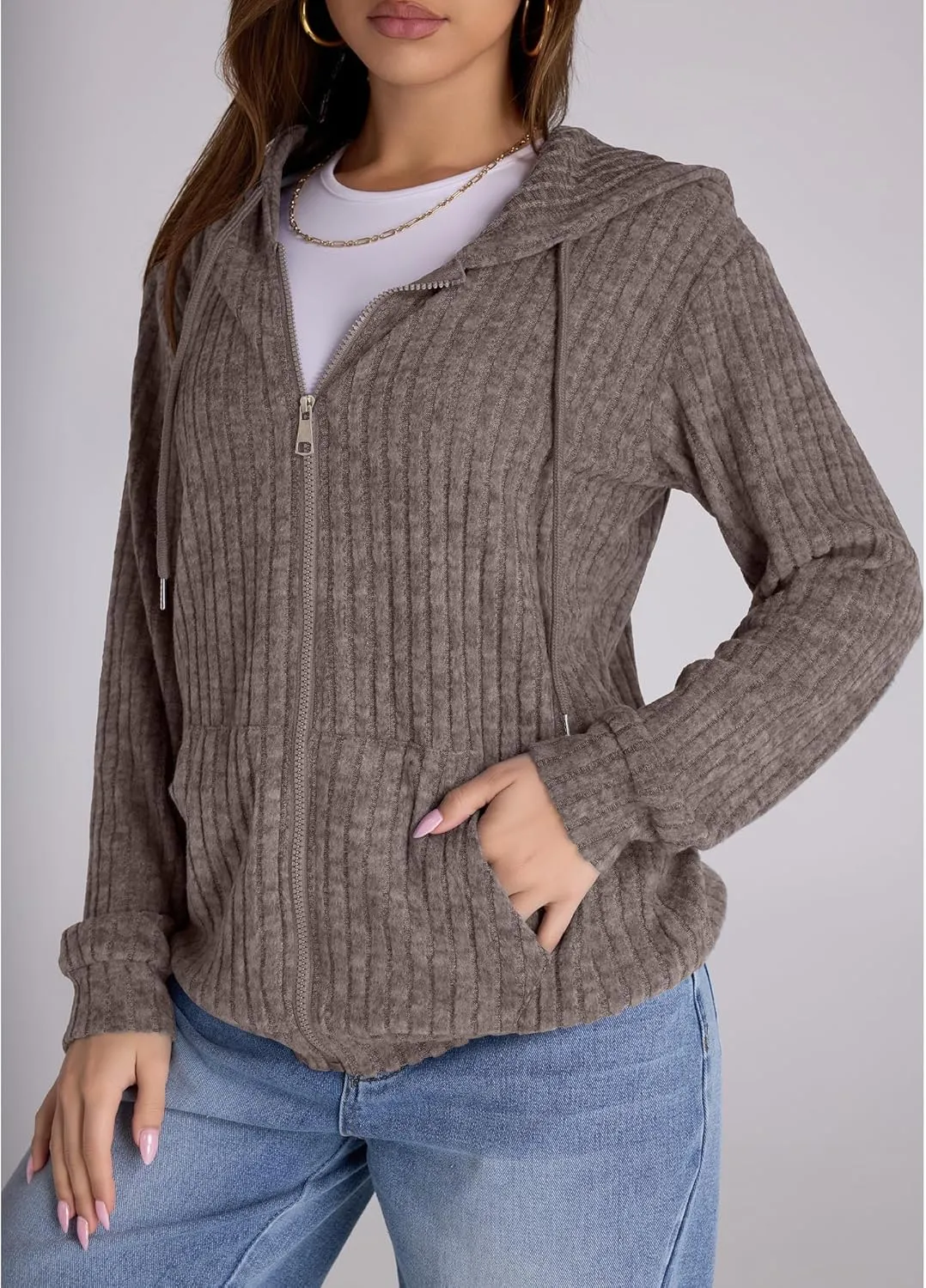 Zip Up Hoodie Women Oversized Sweatshirt Long Sleeve 2025 Fall Outfit Lightweight Jackets Workout Clothes