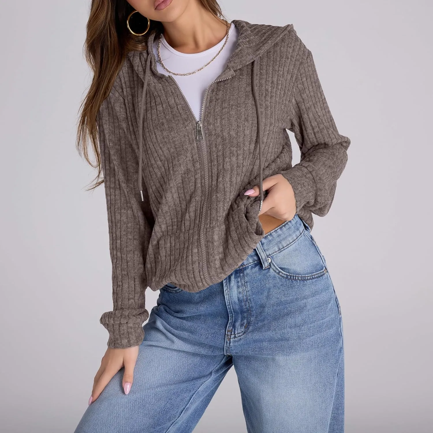 Zip Up Hoodie Women Oversized Sweatshirt Long Sleeve 2025 Fall Outfit Lightweight Jackets Workout Clothes