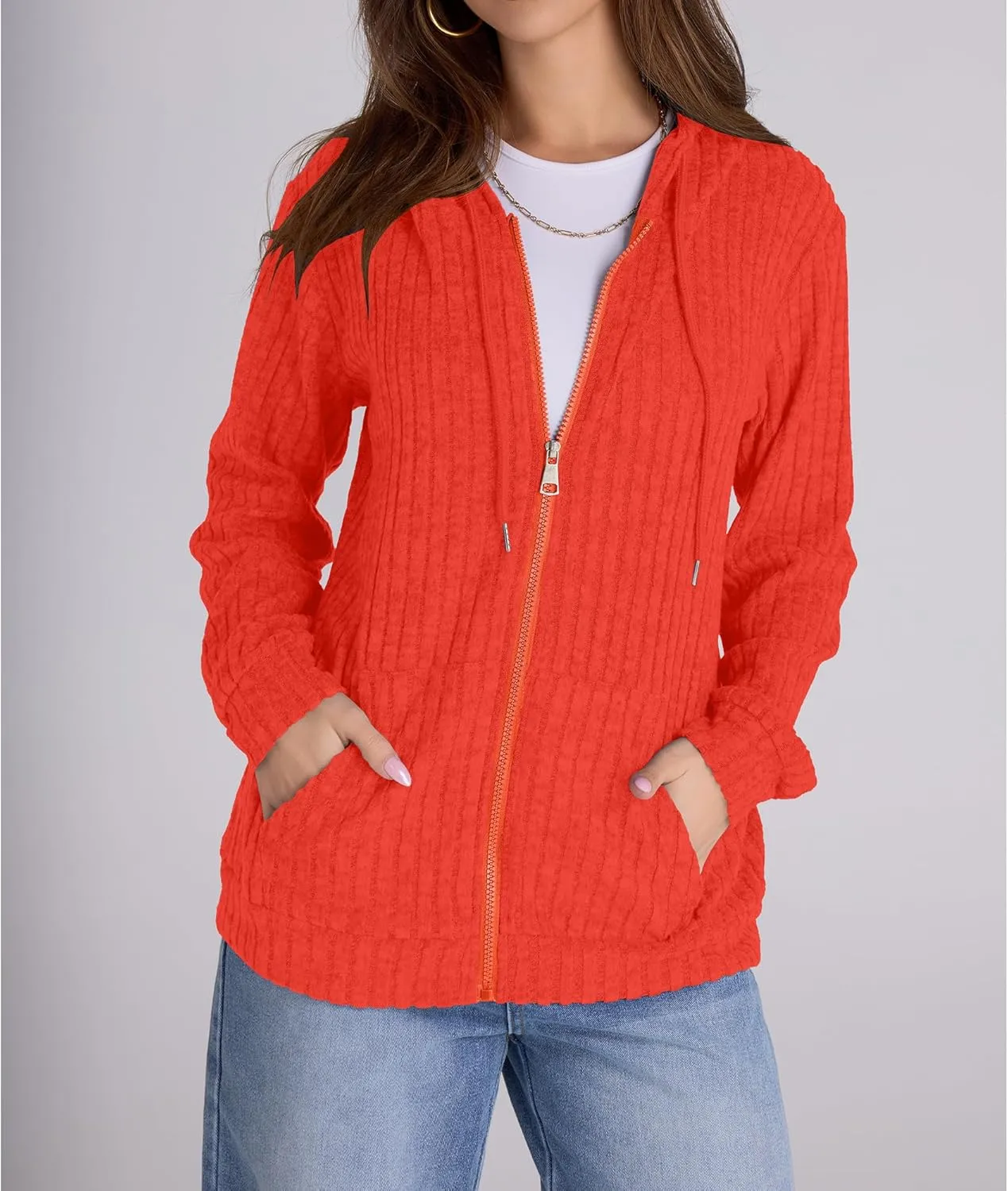 Zip Up Hoodie Women Oversized Sweatshirt Long Sleeve 2025 Fall Outfit Lightweight Jackets Workout Clothes