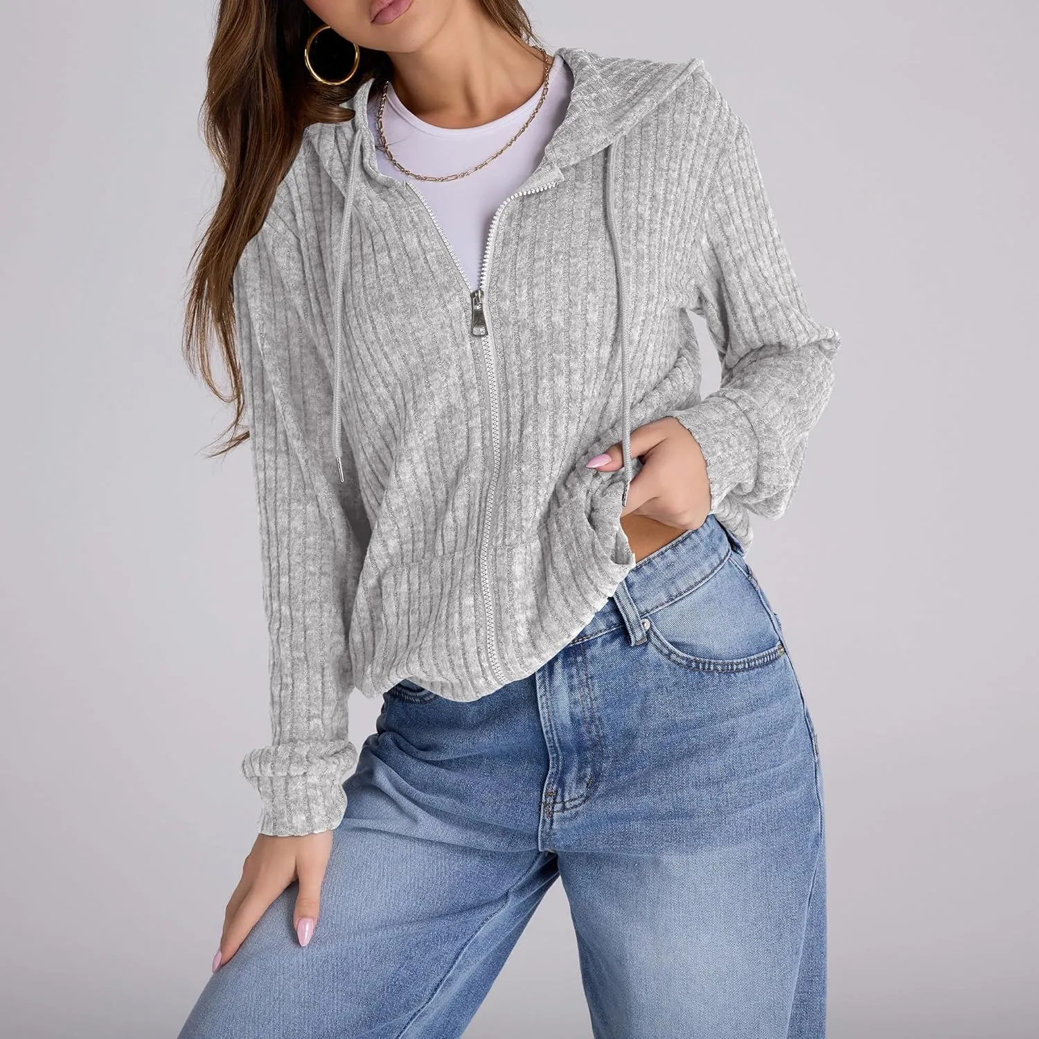Zip Up Hoodie Women Oversized Sweatshirt Long Sleeve 2025 Fall Outfit Lightweight Jackets Workout Clothes