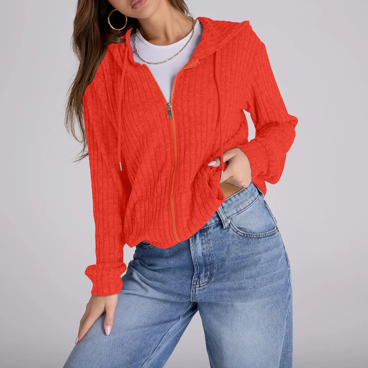 Zip Up Hoodie Women Oversized Sweatshirt Long Sleeve 2025 Fall Outfit Lightweight Jackets Workout Clothes