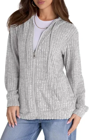 Zip Up Hoodie Women Oversized Sweatshirt Long Sleeve 2025 Fall Outfit Lightweight Jackets Workout Clothes