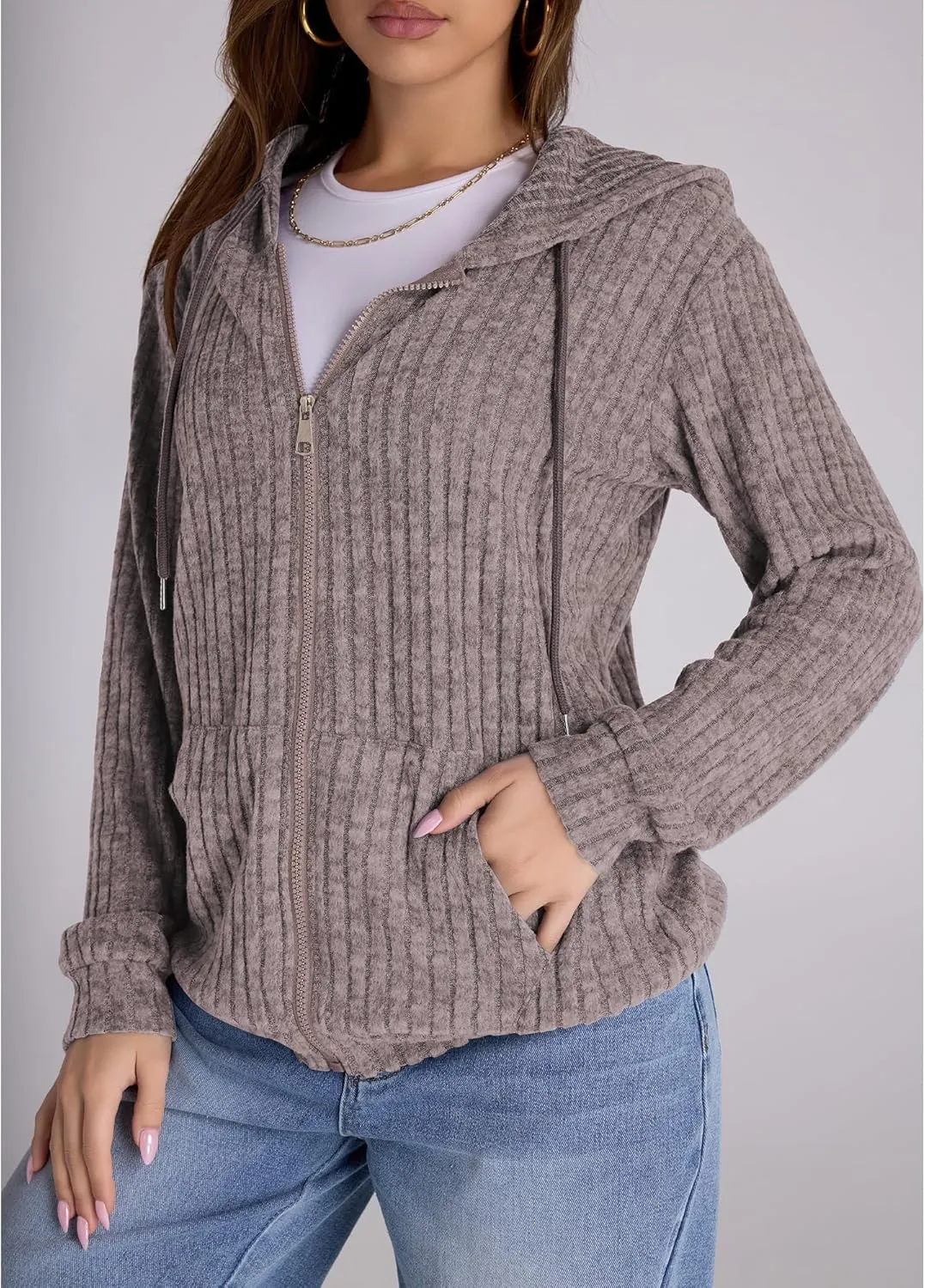 Zip Up Hoodie Women Oversized Sweatshirt Long Sleeve 2025 Fall Outfit Lightweight Jackets Workout Clothes