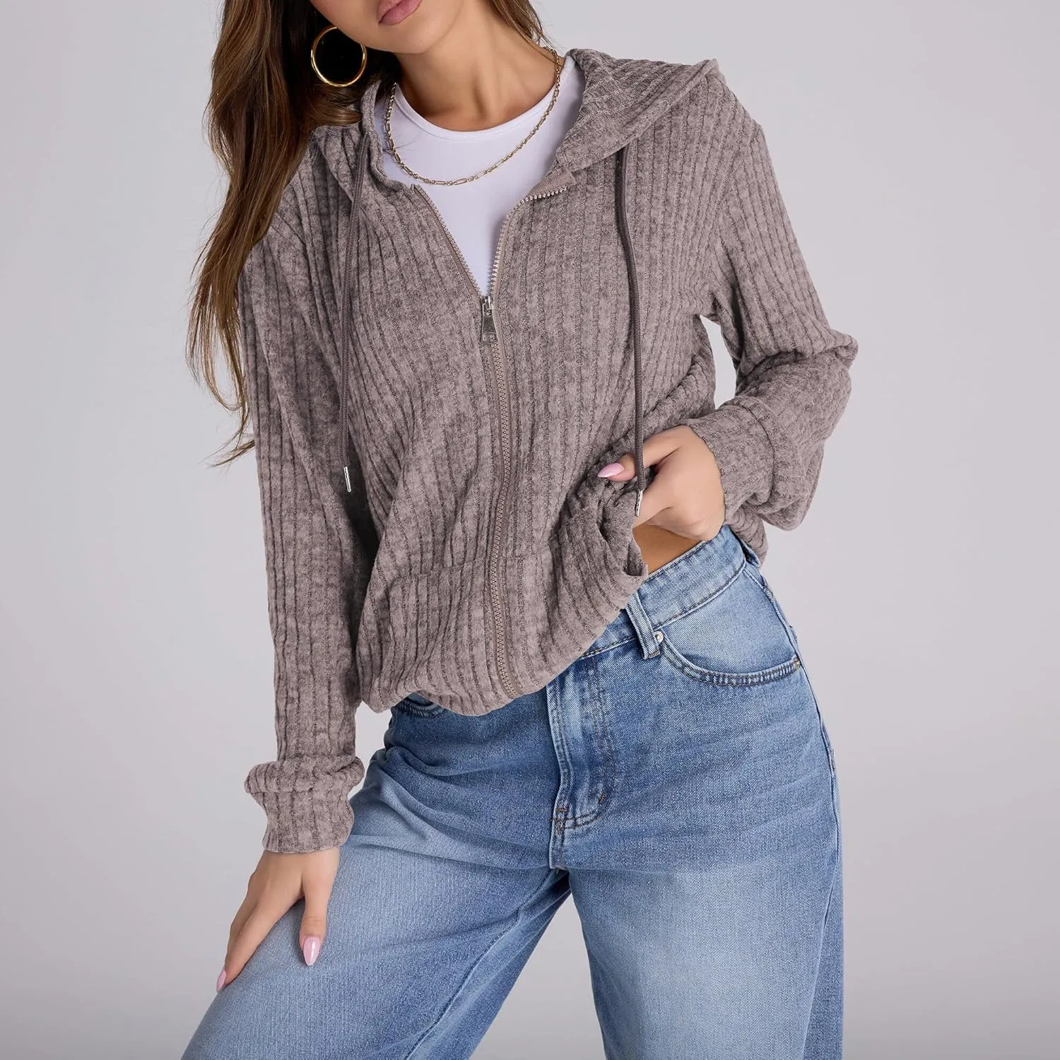 Zip Up Hoodie Women Oversized Sweatshirt Long Sleeve 2025 Fall Outfit Lightweight Jackets Workout Clothes