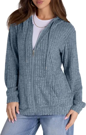 Zip Up Hoodie Women Oversized Sweatshirt Long Sleeve 2025 Fall Outfit Lightweight Jackets Workout Clothes