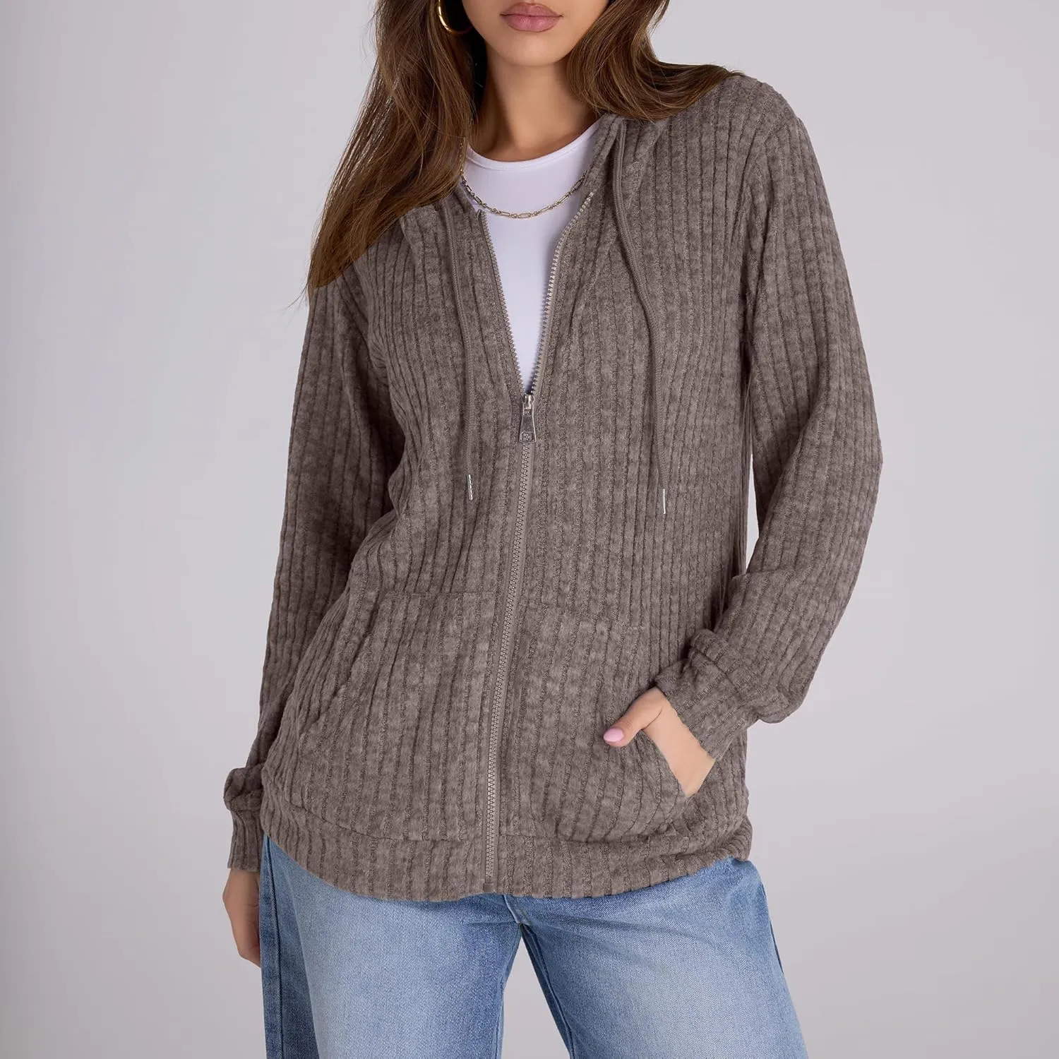Zip Up Hoodie Women Oversized Sweatshirt Long Sleeve 2025 Fall Outfit Lightweight Jackets Workout Clothes