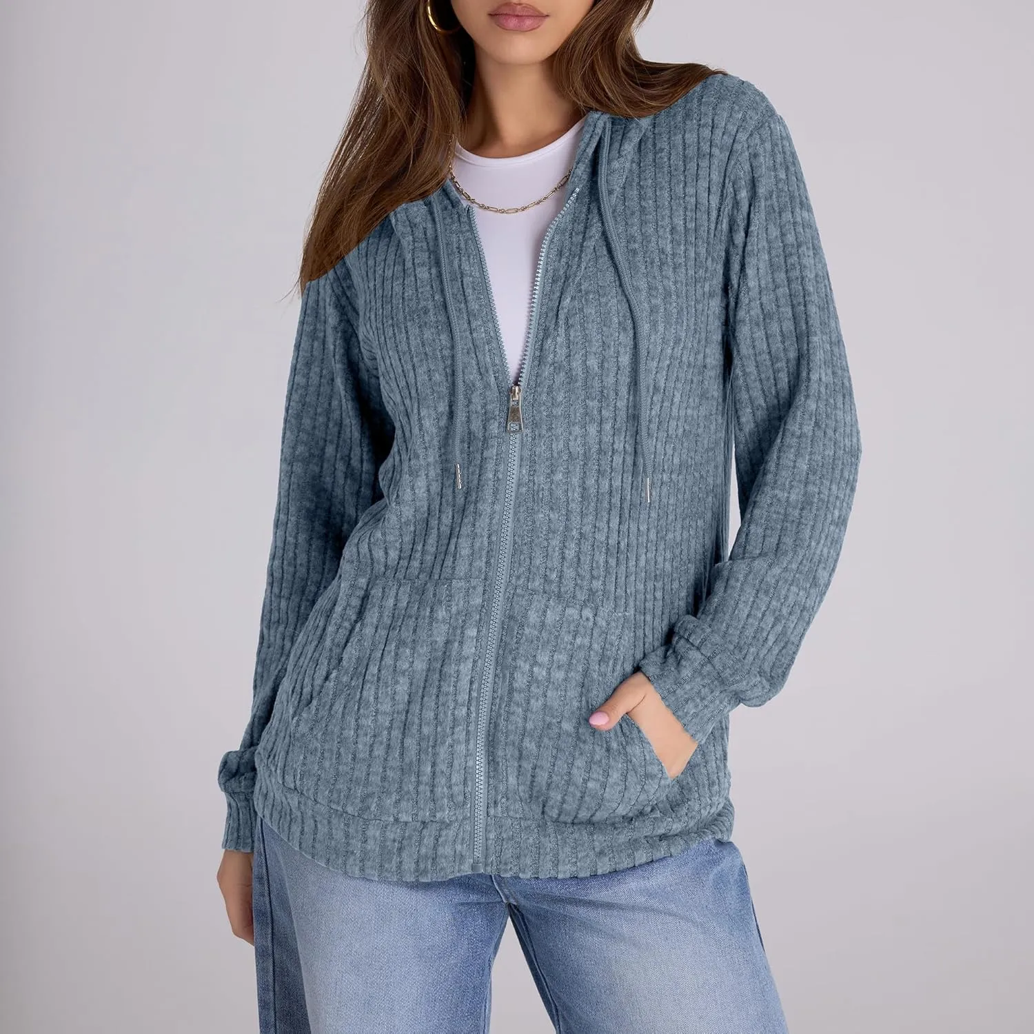 Zip Up Hoodie Women Oversized Sweatshirt Long Sleeve 2025 Fall Outfit Lightweight Jackets Workout Clothes