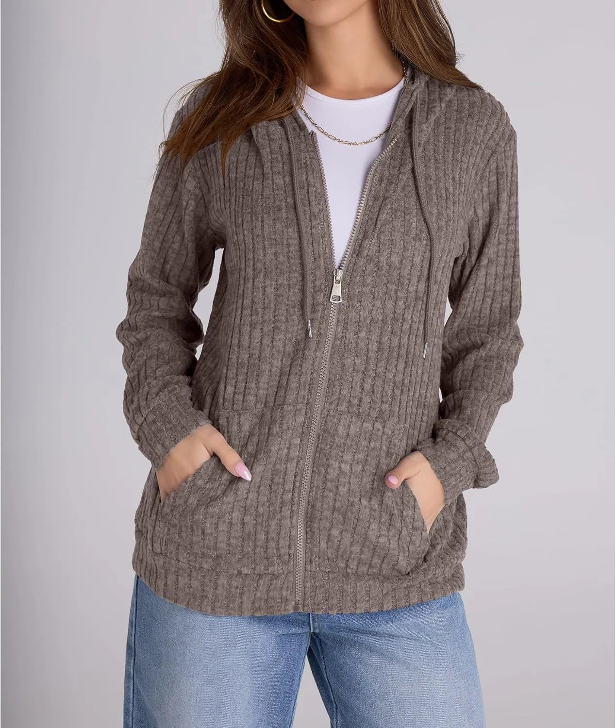 Zip Up Hoodie Women Oversized Sweatshirt Long Sleeve 2025 Fall Outfit Lightweight Jackets Workout Clothes