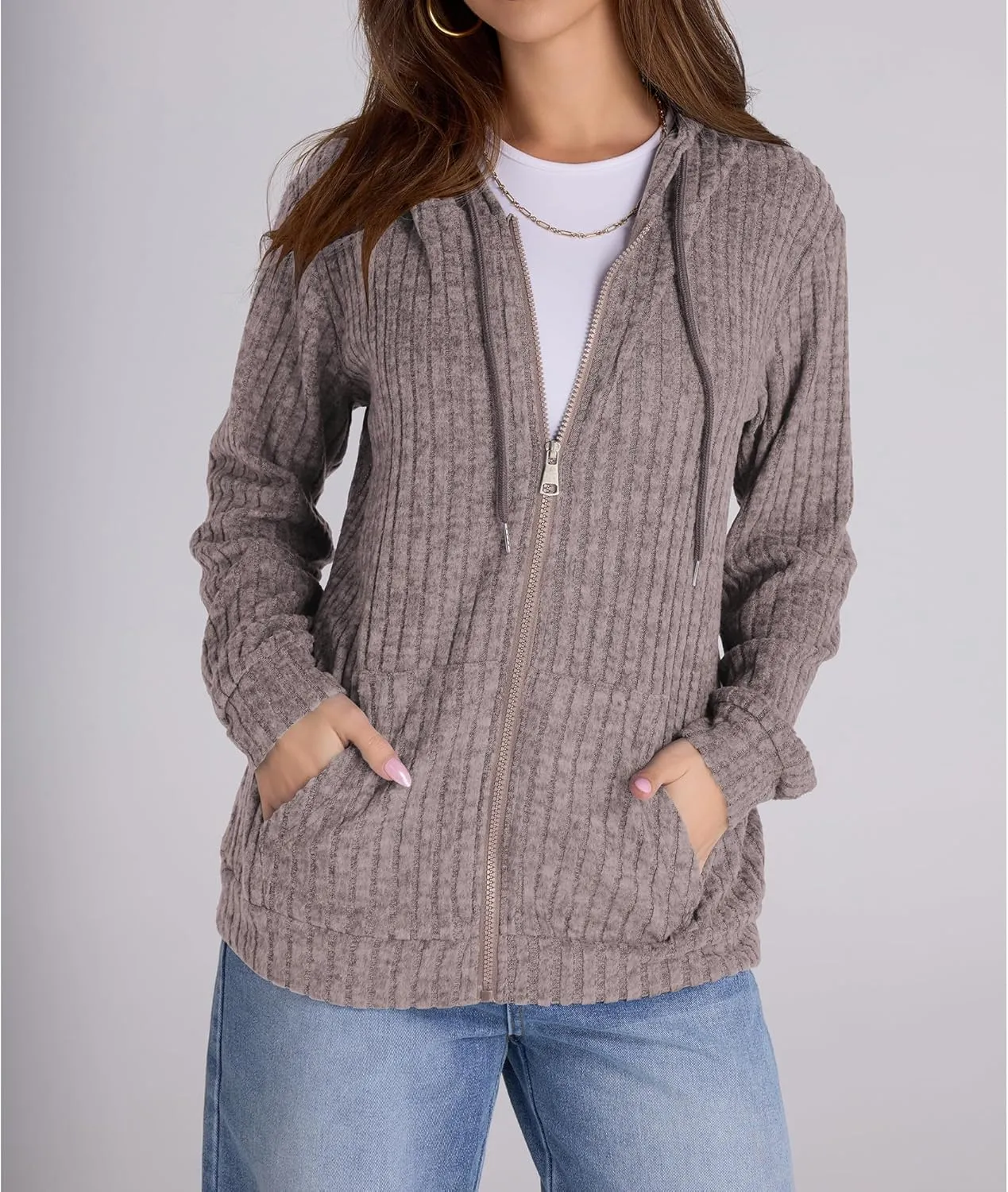 Zip Up Hoodie Women Oversized Sweatshirt Long Sleeve 2025 Fall Outfit Lightweight Jackets Workout Clothes