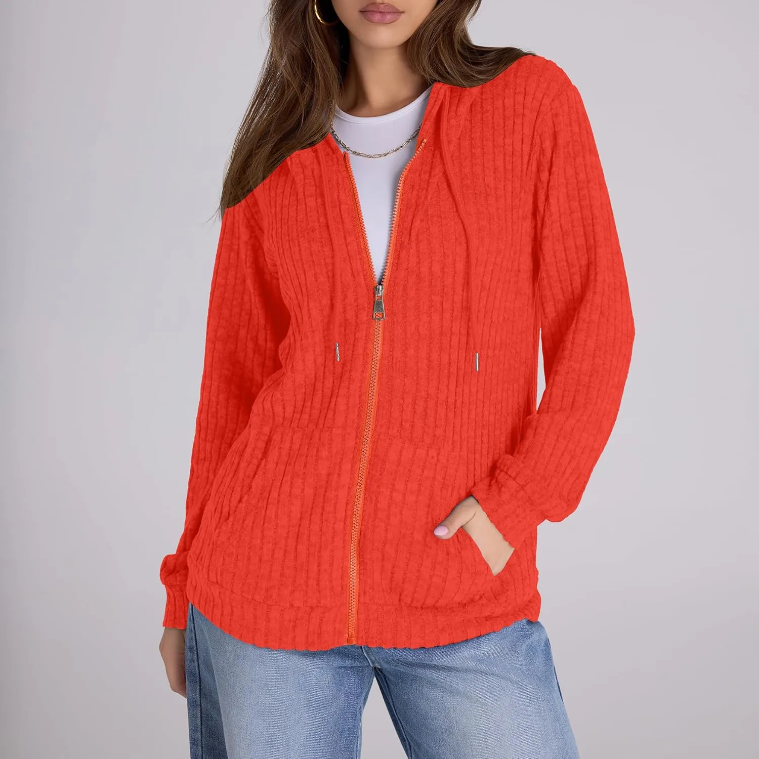 Zip Up Hoodie Women Oversized Sweatshirt Long Sleeve 2025 Fall Outfit Lightweight Jackets Workout Clothes