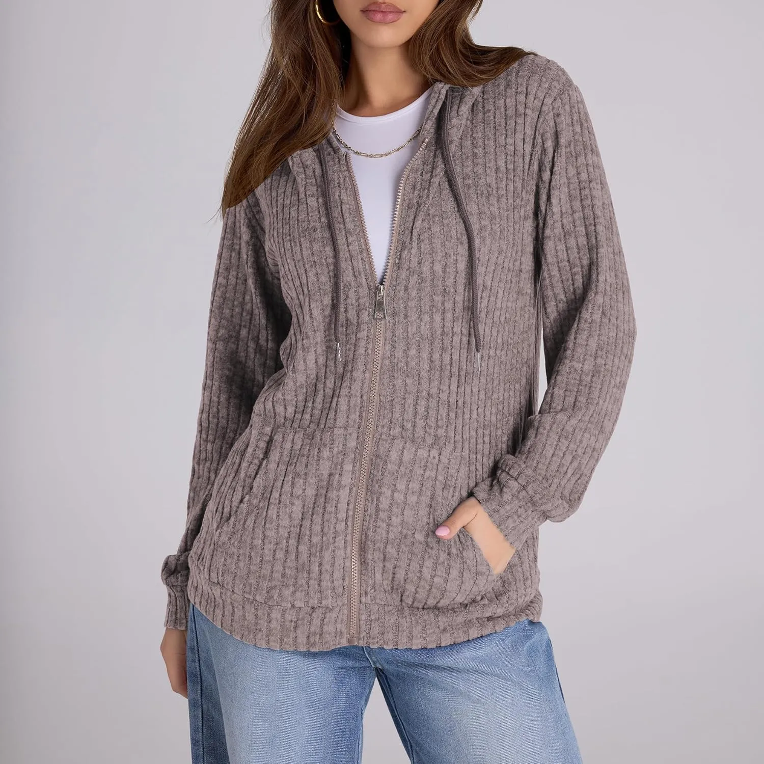 Zip Up Hoodie Women Oversized Sweatshirt Long Sleeve 2025 Fall Outfit Lightweight Jackets Workout Clothes
