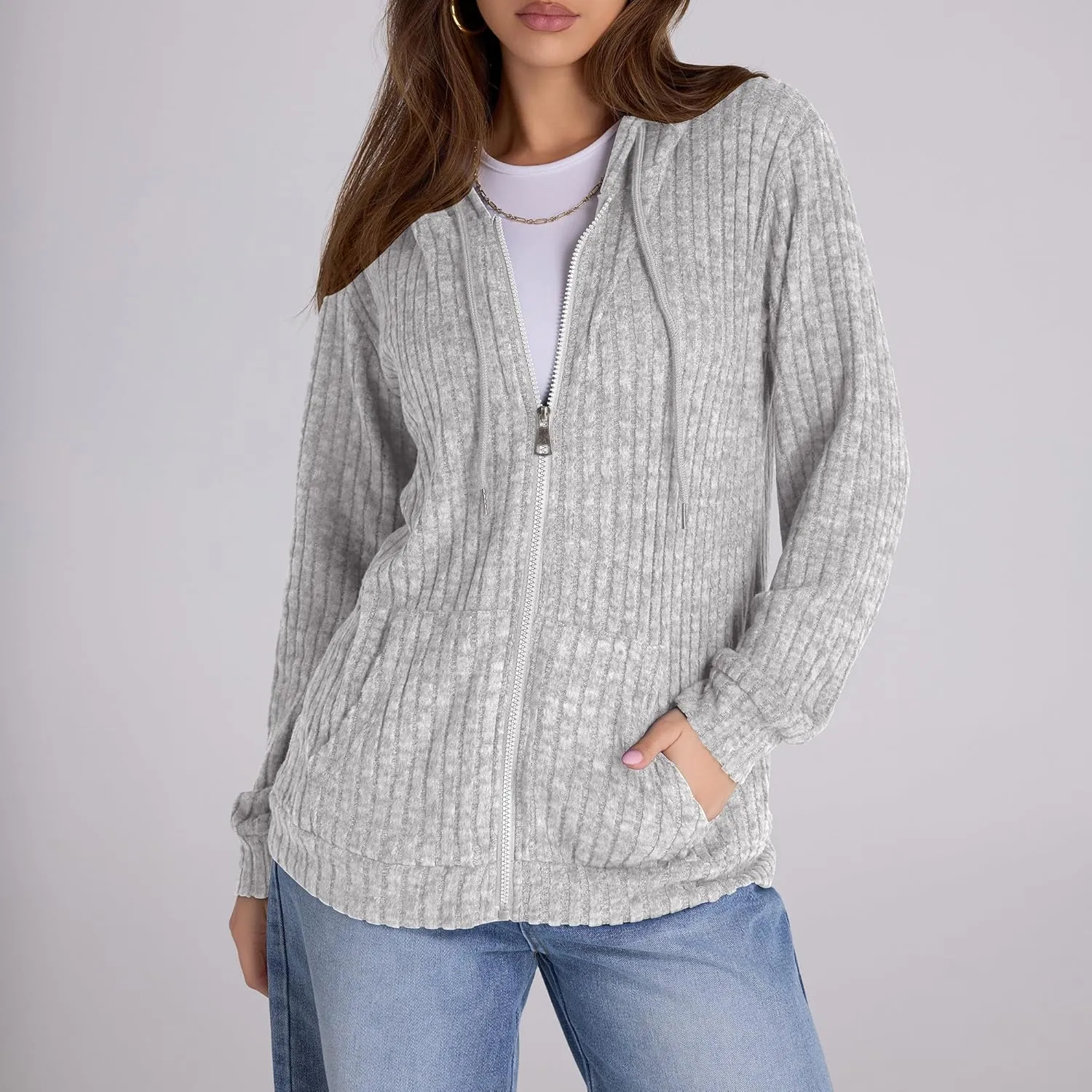 Zip Up Hoodie Women Oversized Sweatshirt Long Sleeve 2025 Fall Outfit Lightweight Jackets Workout Clothes