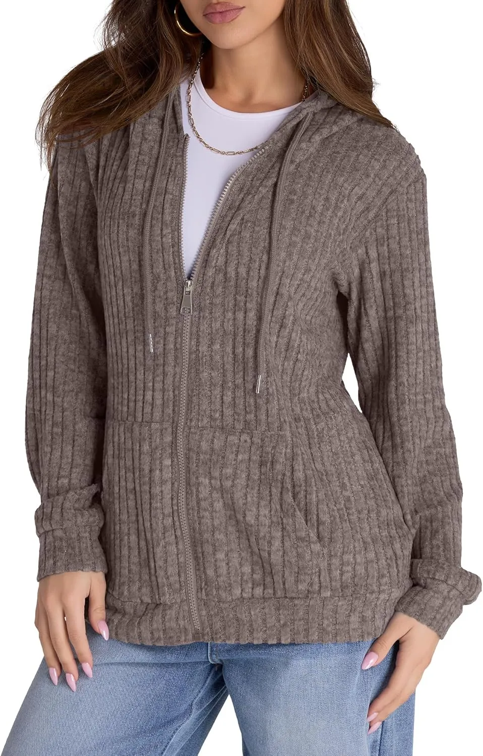 Zip Up Hoodie Women Oversized Sweatshirt Long Sleeve 2025 Fall Outfit Lightweight Jackets Workout Clothes