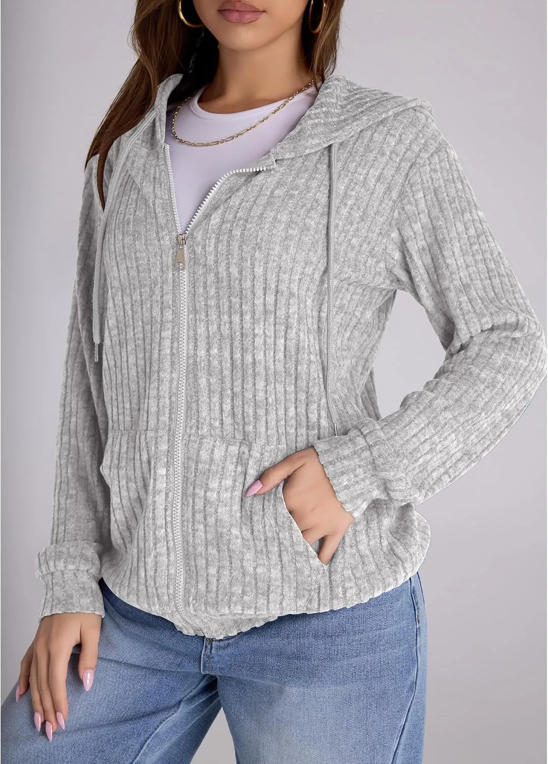 Zip Up Hoodie Women Oversized Sweatshirt Long Sleeve 2025 Fall Outfit Lightweight Jackets Workout Clothes